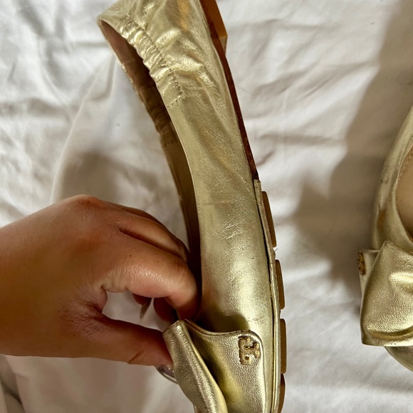 ⚜️ Tory Burch Metallic Gold Divine Bow Ballet Flats Shoe ⚜️ - Picture 7 of 8